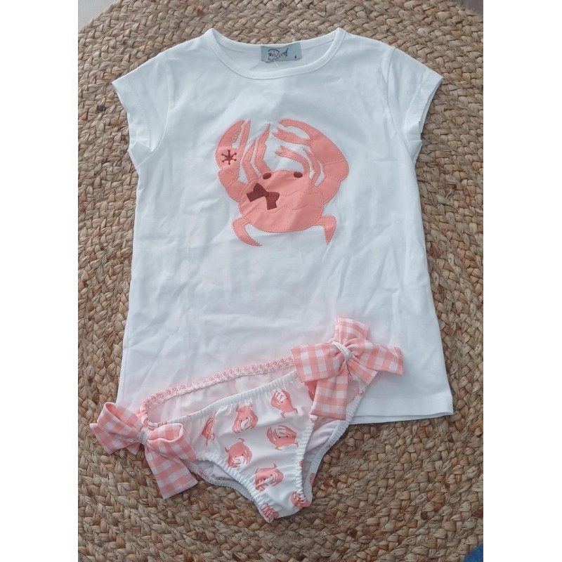 Conjunto camiseta y bañador niña cangrejo