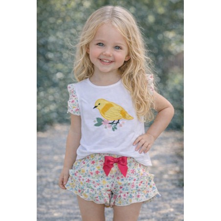 Conjunto niña flores y pajaro