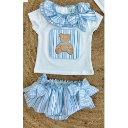 Conjunto niña oso rayas celeste