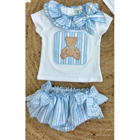 Conjunto niña oso rayas celeste