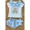Conjunto niña oso rayas celeste