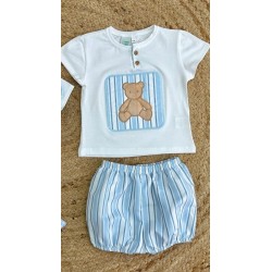 Conjunto niño oso rayas celeste