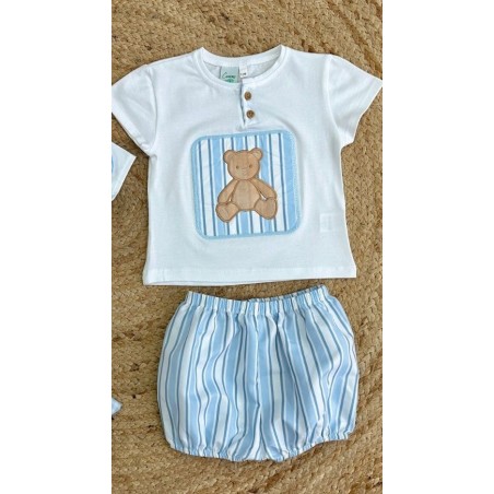 Conjunto niño oso rayas celeste