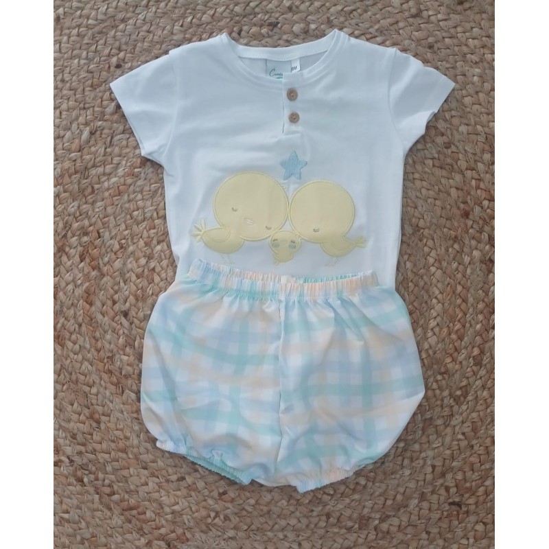 Conjunto niño familia pollitos