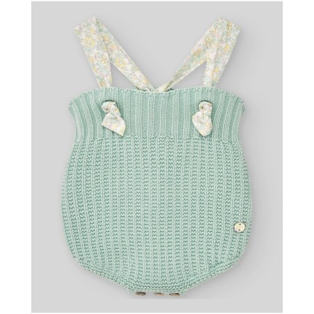 Ranita punto verde agua con tirante floreados  lazo en la espalda 100% algodón  Colección primavera-verano 2025 de la marca espa