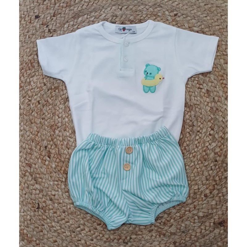 Conjunto niño camiseta y pololo osito flotador verde