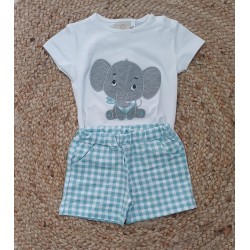 Conjunto niño camiseta y pantalon elefante vichy verde