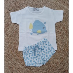 Conjunto niño camiseta y bañador pez celeste