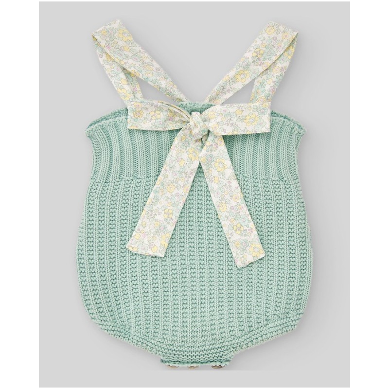 Ranita punto verde agua con tirante floreados  lazo en la espalda 100% algodón  Colección primavera-verano 2025 de la marca espa