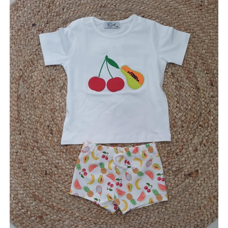 Conjunto niño camiseta y bañador frutas
