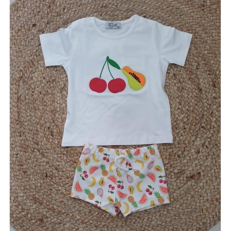 Conjunto niño camiseta y bañador frutas