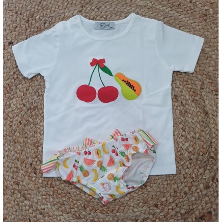 Conjunto niña camiseta y bañador frutas