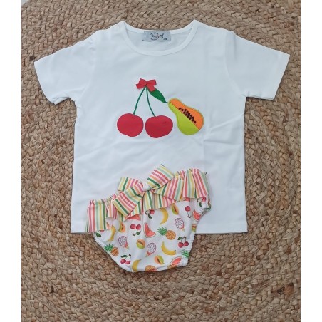 Conjunto niña camiseta y bañador frutas