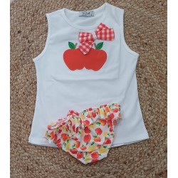 Conjunto niña camiseta y bañador manzana