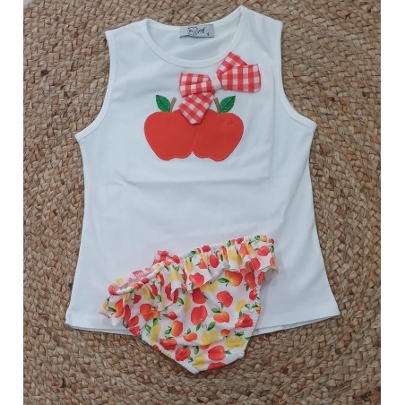 Conjunto niña camiseta y bañador manzana