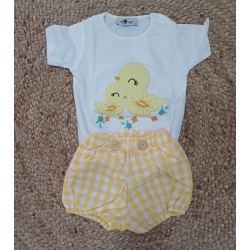 Conjunto niño camiseta y pololo patitos vichy amarillo