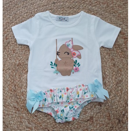 Conjunto niña camiseta y bañador conejita columpio