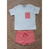 Conjunto niño camiseta y bañador vichy rojo