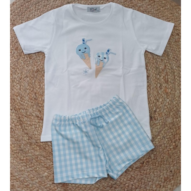 Conjunto niño camiseta y bañador helados celeste