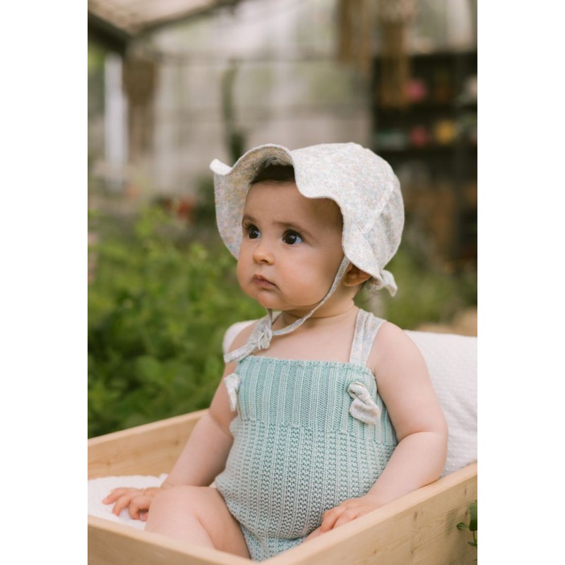 Ranita punto verde agua con tirante floreados  lazo en la espalda 100% algodón  Colección primavera-verano 2025 de la marca espa