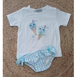 Conjunto niña camiseta y bañador helados celeste