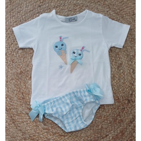 Conjunto niña camiseta y bañador helados celeste