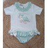 Conjunto niña camiseta y bañador tortuga verde