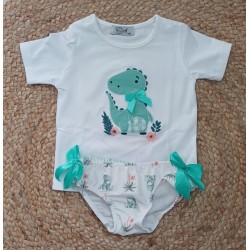 Conjunto niña camiseta y bañador dinosaurio