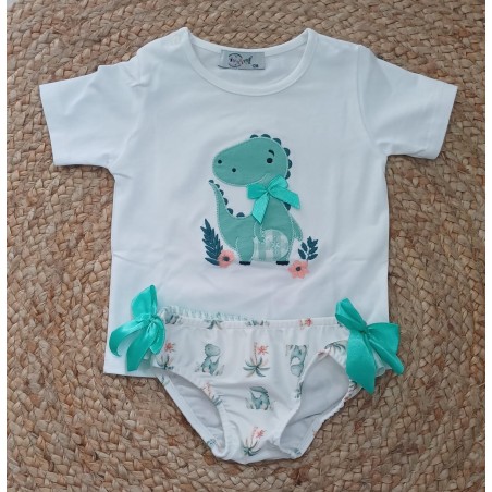 Conjunto niña camiseta y bañador dinosaurio