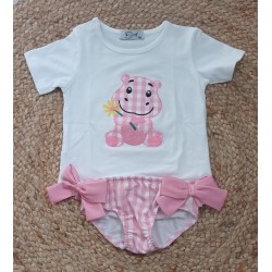 Conjunto niña camiseta y bañador hipopotamo rosa