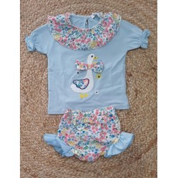 Conjunto niña camiseta y braguita oca flores