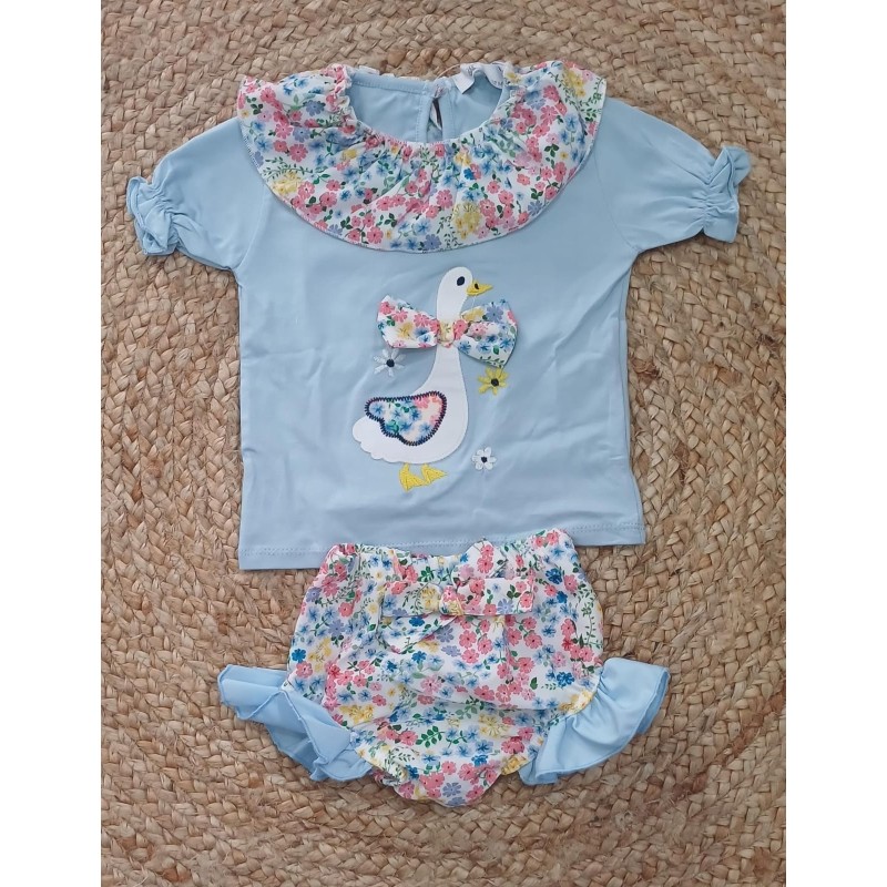 Conjunto niña camiseta y braguita oca flores