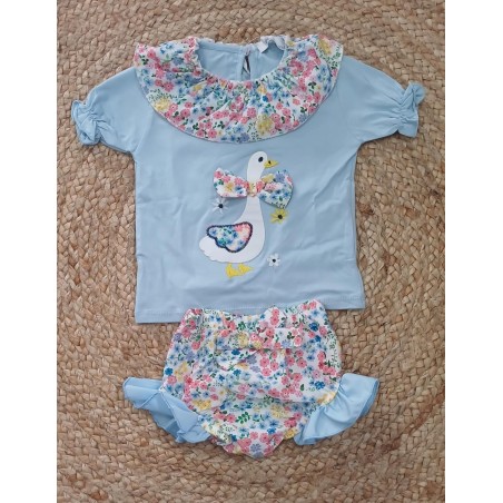 Conjunto niña camiseta y braguita oca flores