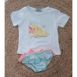 Conjunto niña camiseta y bañador delfin amarillo
