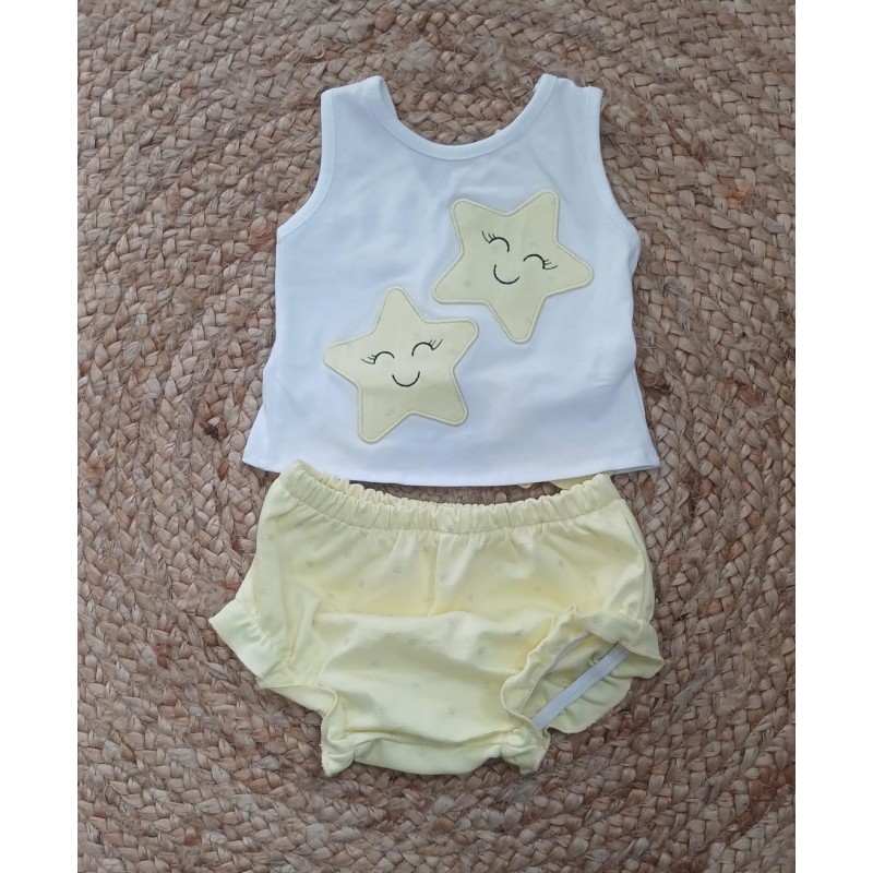 Conjunto niña camiseta y braguita estrellas amarillas