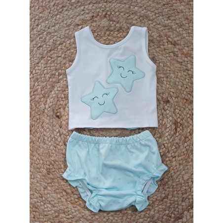 Conjunto niña camiseta y braguita estrellas celeste
