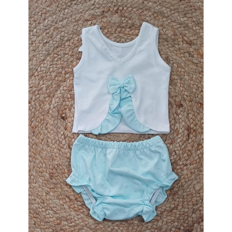 Conjunto niña camiseta y braguita estrellas celeste