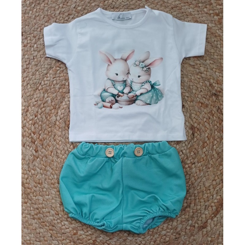 Conjunto niño camiseta y pololo conejitos