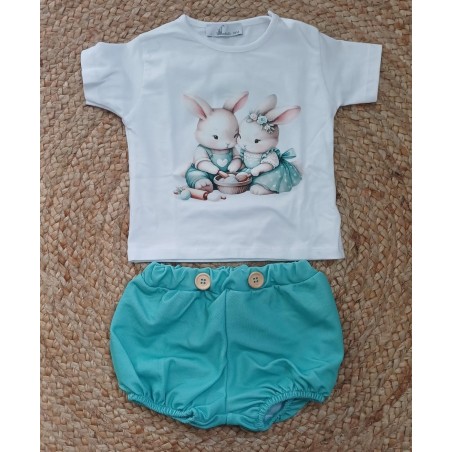 Conjunto niño camiseta y pololo conejitos