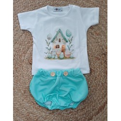 Conjunto niño camiseta y pololo casita huevos pascua