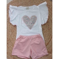 Conjunto niña camiseta y pantalon corazon flores