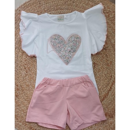 Conjunto niña camiseta y pantalon corazon flores