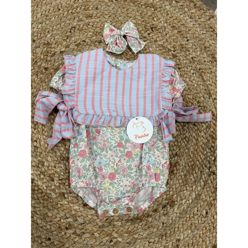 Pelele nata y fresa baberola lazo