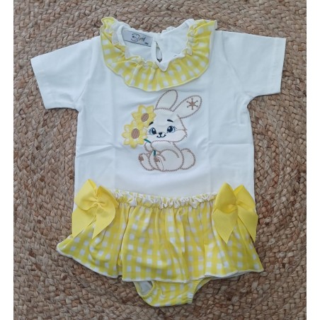Conjunto niña camiseta y braguita conejo girasol