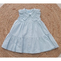 Vestido algodon rayas celeste abertura delante