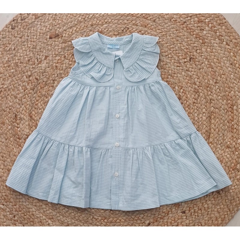 Vestido algodon rayas celeste abertura delante