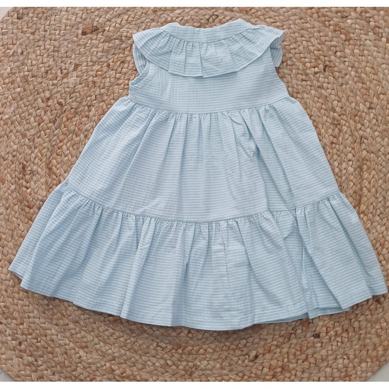 Vestido algodon rayas celeste abertura delante