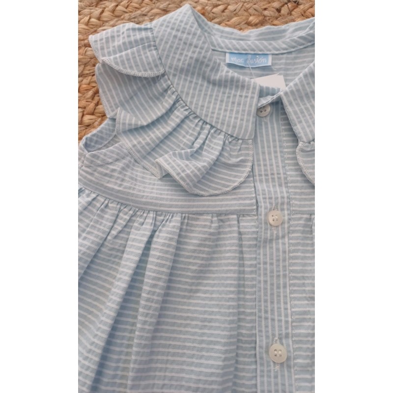 Vestido algodon rayas celeste abertura delante