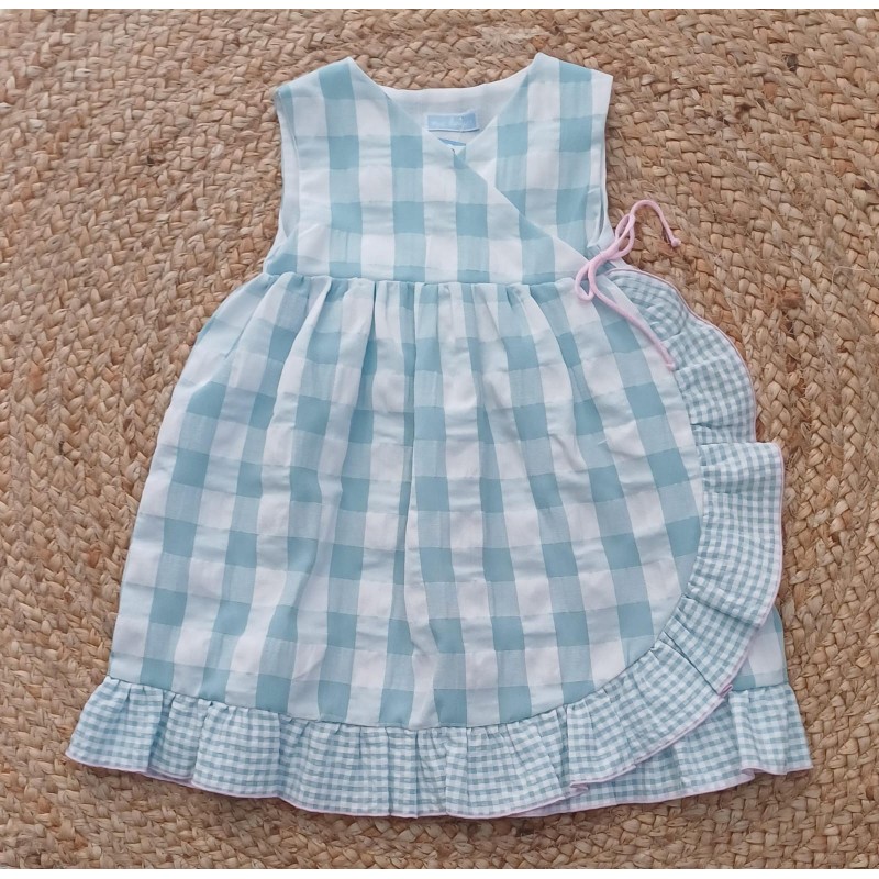 Vestido cruzado cuadros verde y blanco