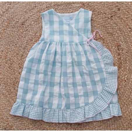 Vestido cruzado cuadros verde y blanco